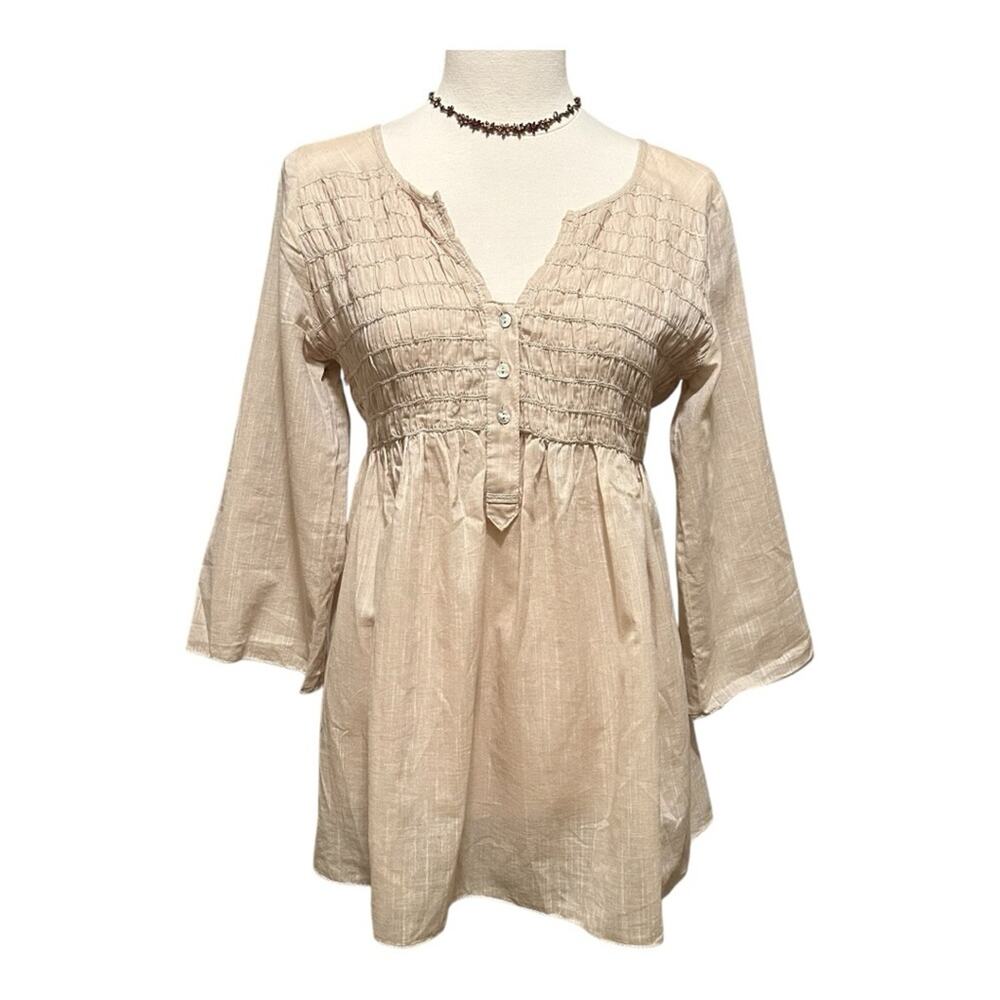 Studio M Woman’s Blouse, Tan Color sheer top, Size Medium